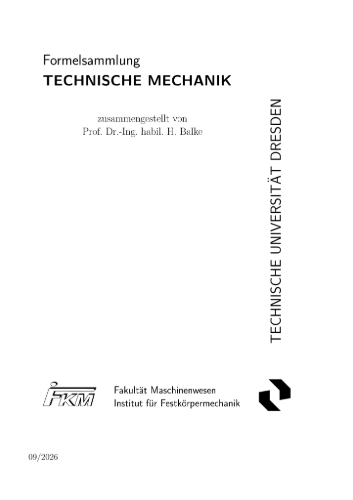 Skript 2603 Formelsammlung TECHNISCHE MECHANIK